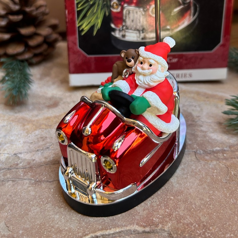 Hallmark Bumper Car Santa Red and Green Ornament New in Box